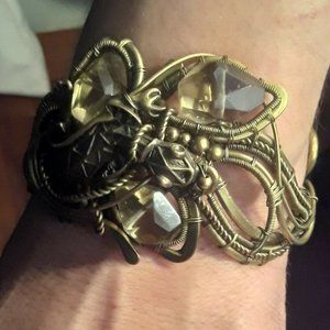 Handmade Brass Quartz Crystals bracelet W/Lizard